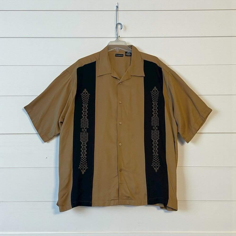 George Shirt Mens 2XL Brown Black Rockabilly Bowling Cuban Style